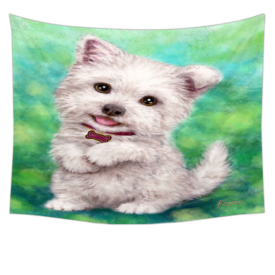 Cute Pet Drawing Westie Terrier Dog Puppy Tapestry