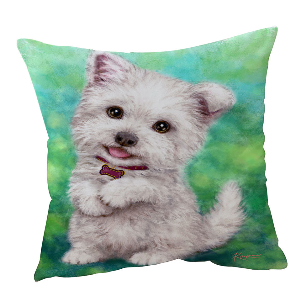 Cute Pet Drawing Westie Terrier Dog Puppy Throw Pillow