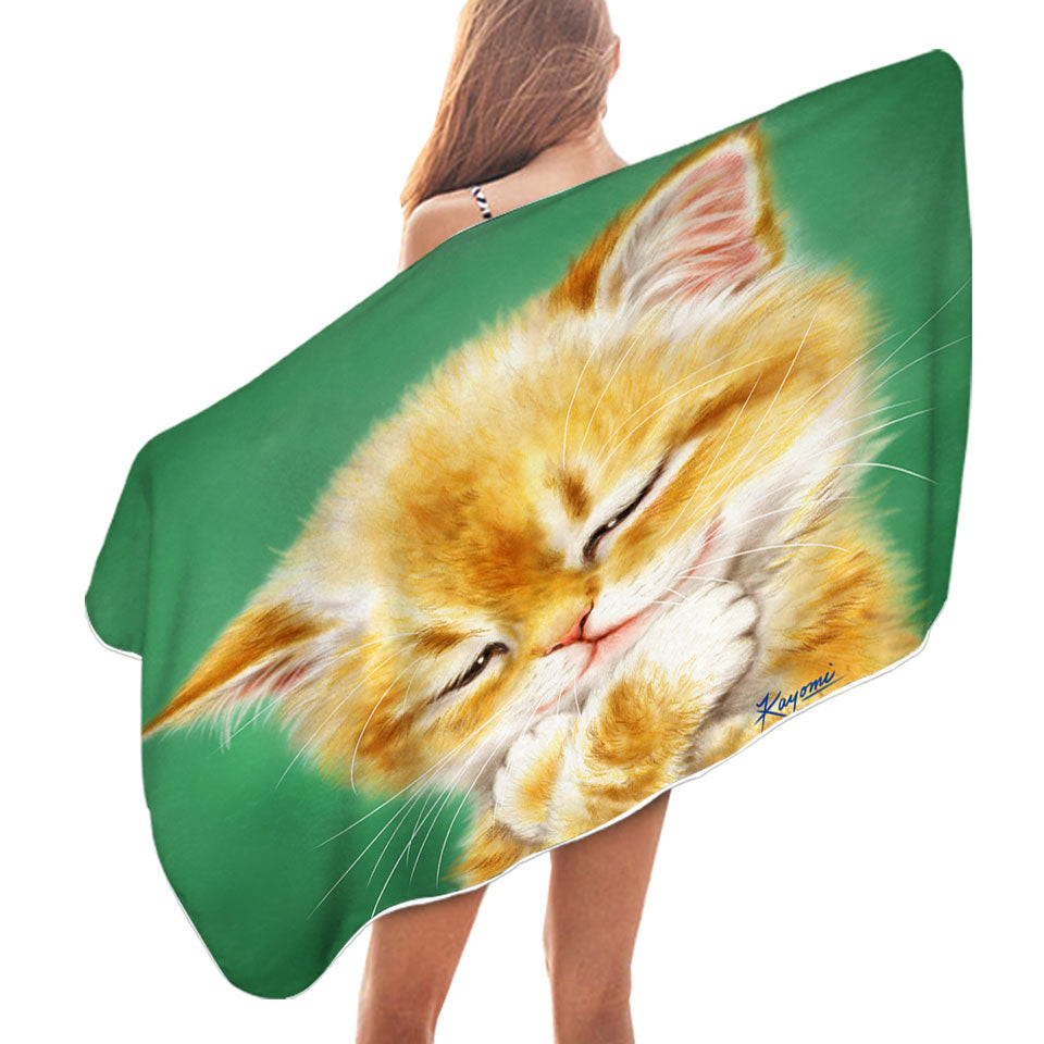 Cute Pool Towel Tempting Ginger Cat Drawing