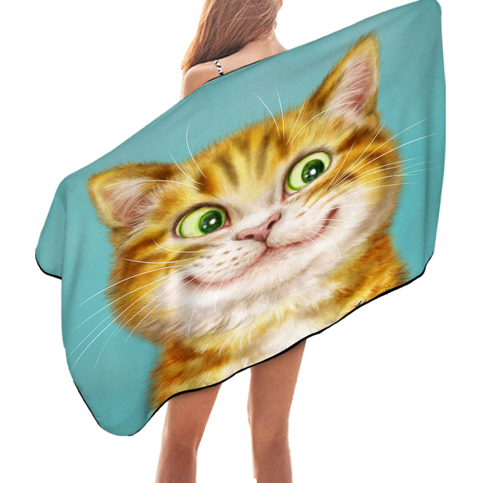 Cute Pool Towels Cats Art Happy Ginger Kitten