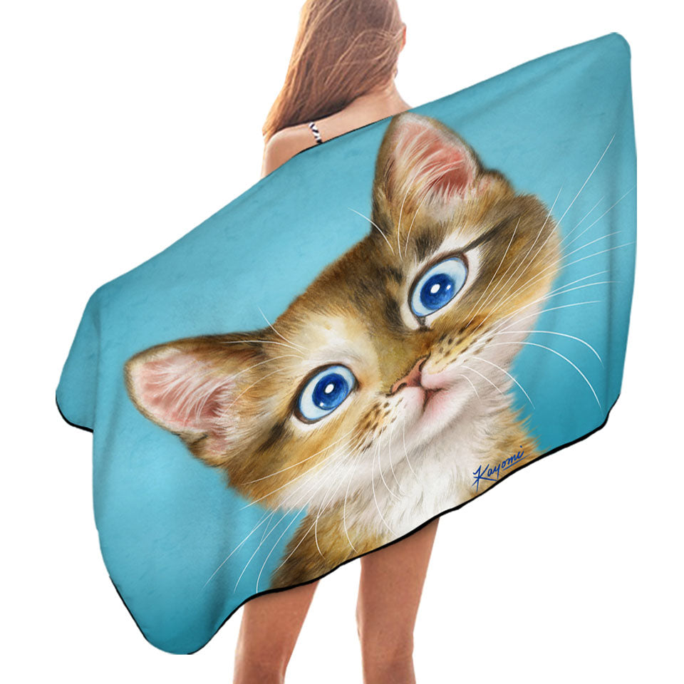 Cute Pool Towels Paintings for Kids Blue Eye Kitty Cat