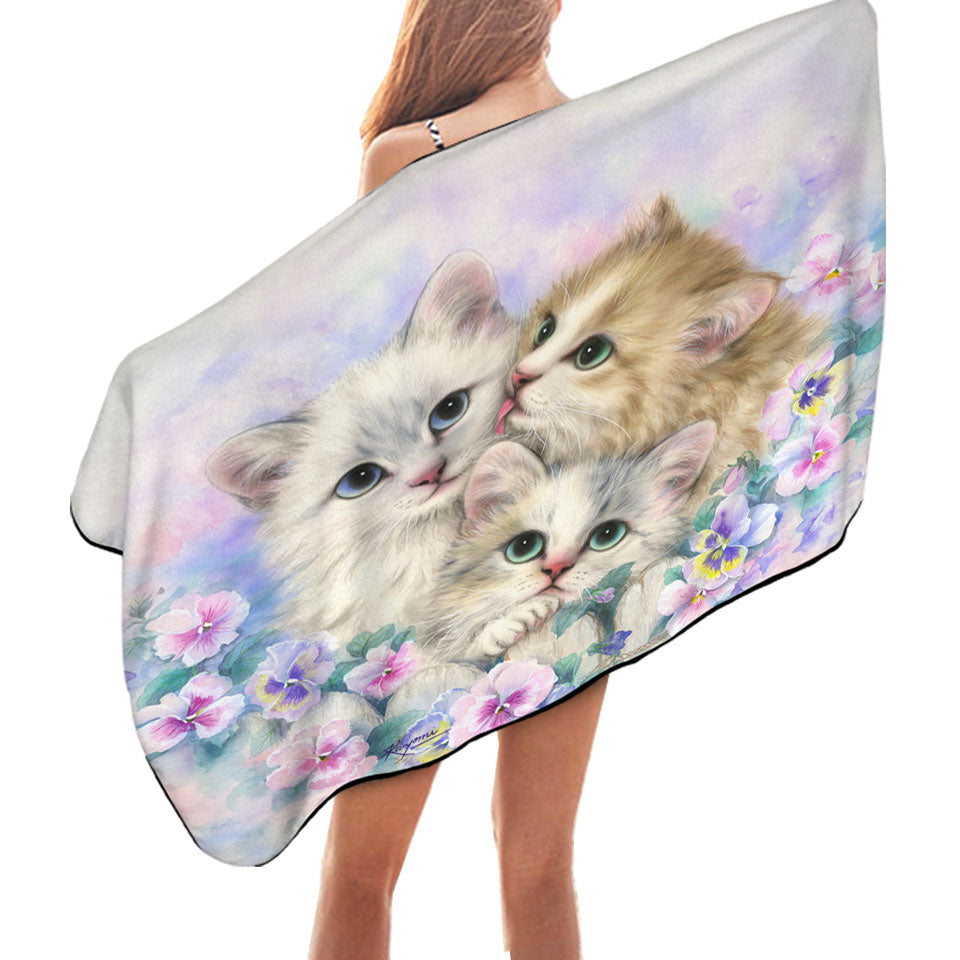Cute Pool Towels Three Adorable Kittens Daydreamers Cat Art