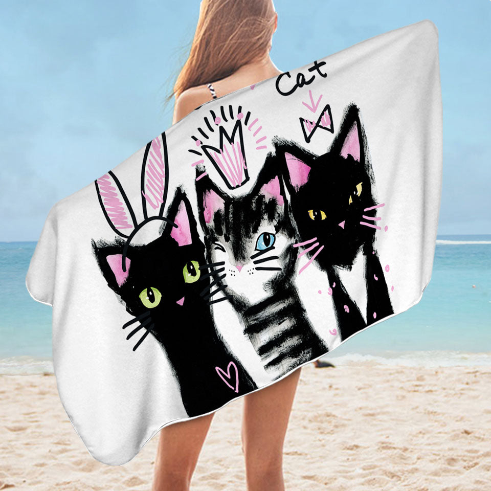 Cute Pool Towels with Three Lovely Cats