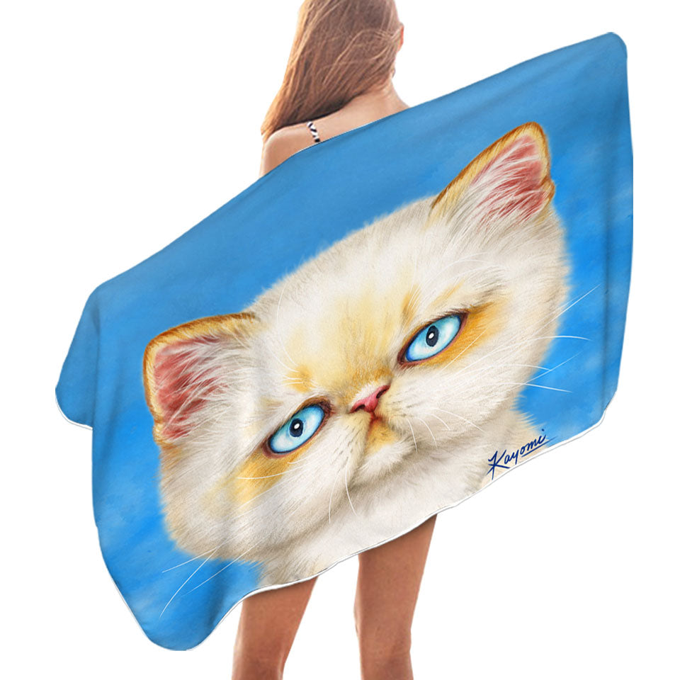 Cute Pool Towels with White Ginger Serious Cat