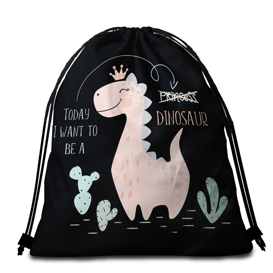 Cute Princess Dinosaur Beach Towel Bags for Girls