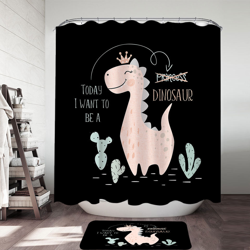 Cute Princess Dinosaur Shower Curtain for Girls Bathroom