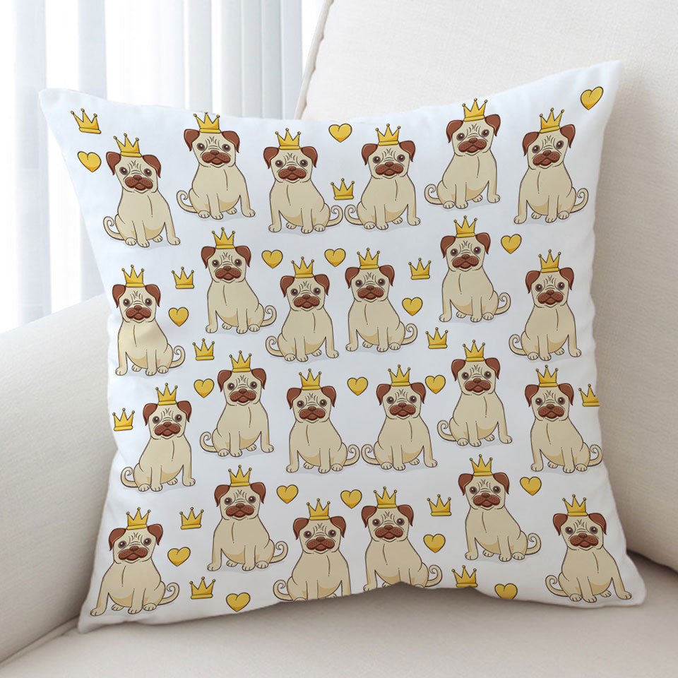 Cute Pug Throw Pillow with Dog King and Heart Pattern