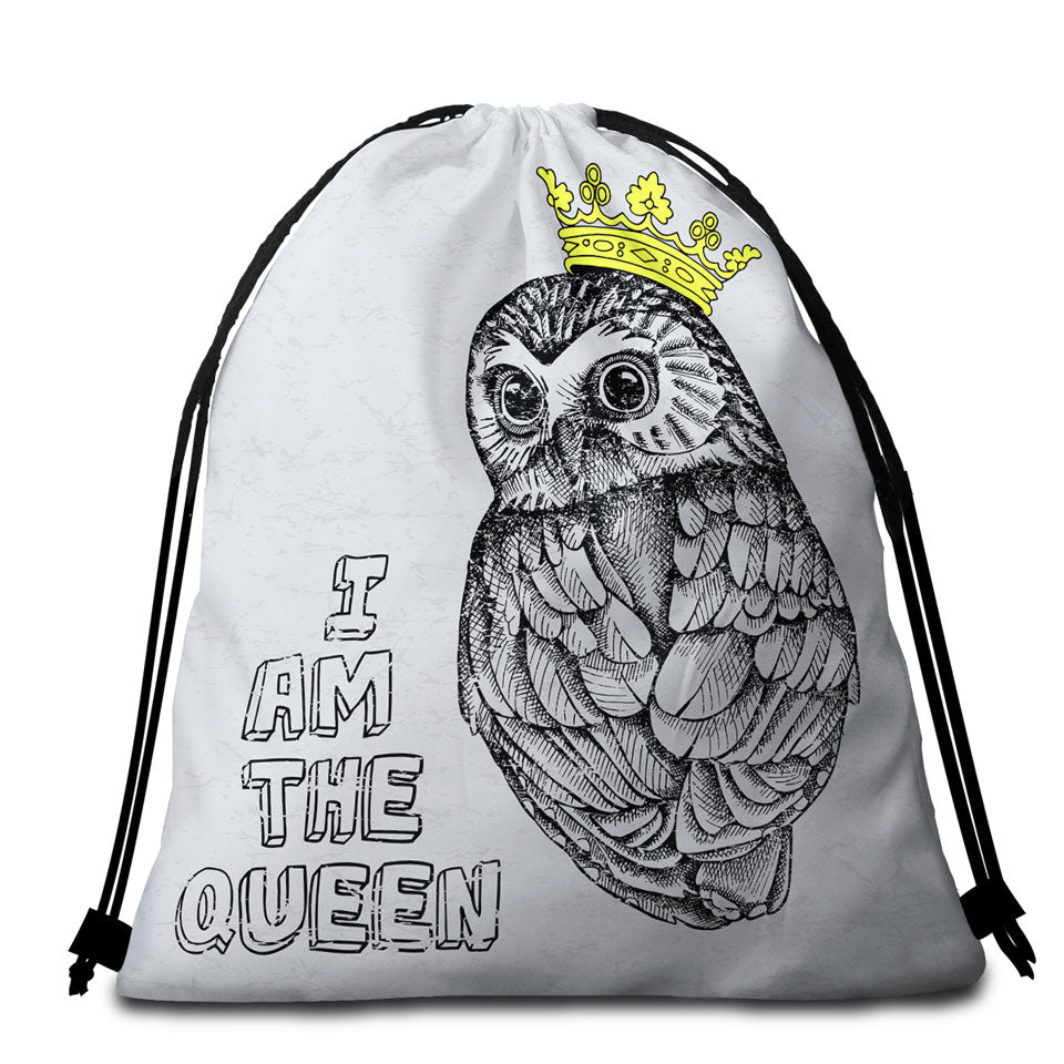 Cute Queen Owl Beach Bags and Towels