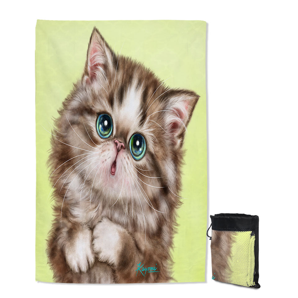 Cute Quick Dry Beach Towel Kittens Drawings Brown Tabby Kitty Cat