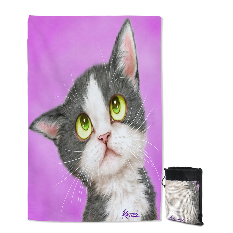 Cute Quick Dry Beach Towels for Travel with Art for Kid Adorable Grey Kitten