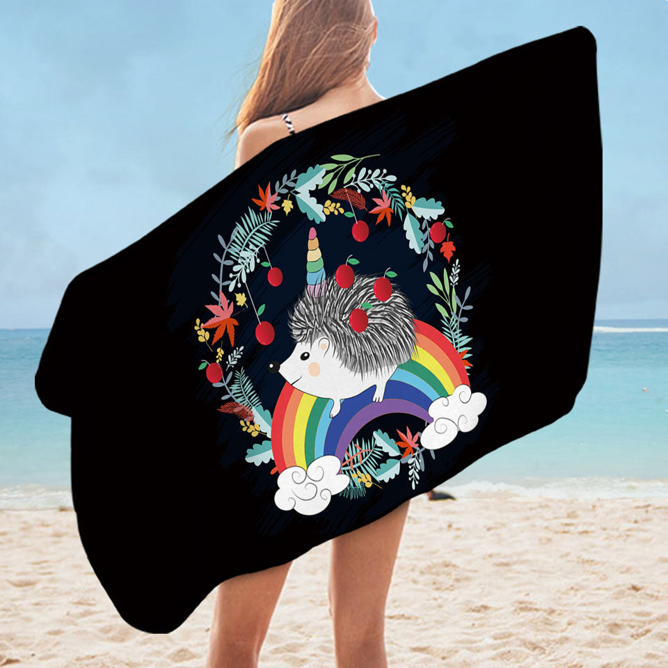 Cute Rainbow Hedgehog Beach Towel