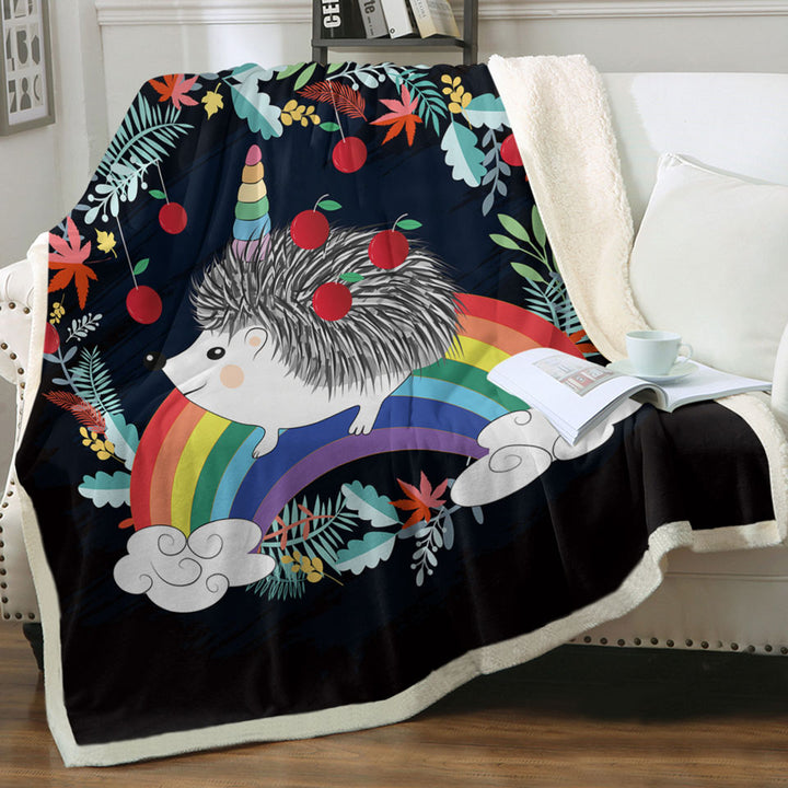 Cute Rainbow Hedgehog Throw Blanket