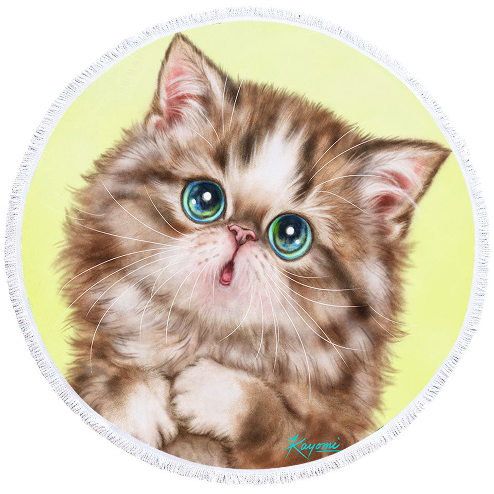 Cute Round Beach Towel Kittens Drawings Brown Tabby Kitty Cat