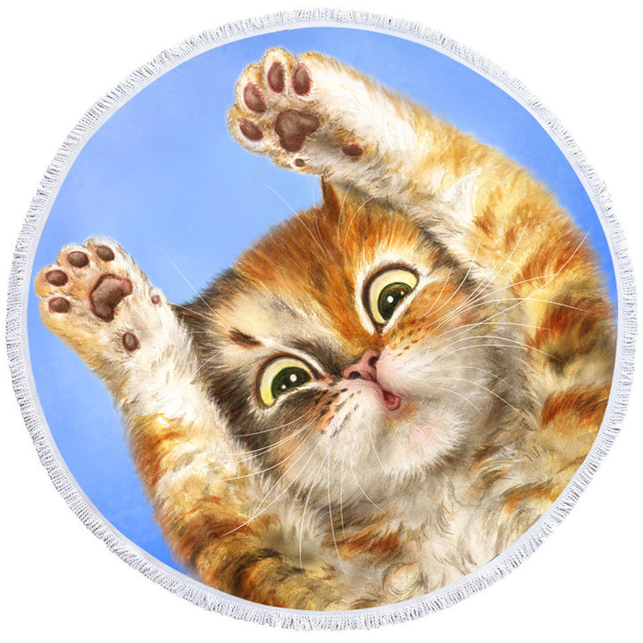 Cute Round Towel with Kittens Designs Paws Up Cat