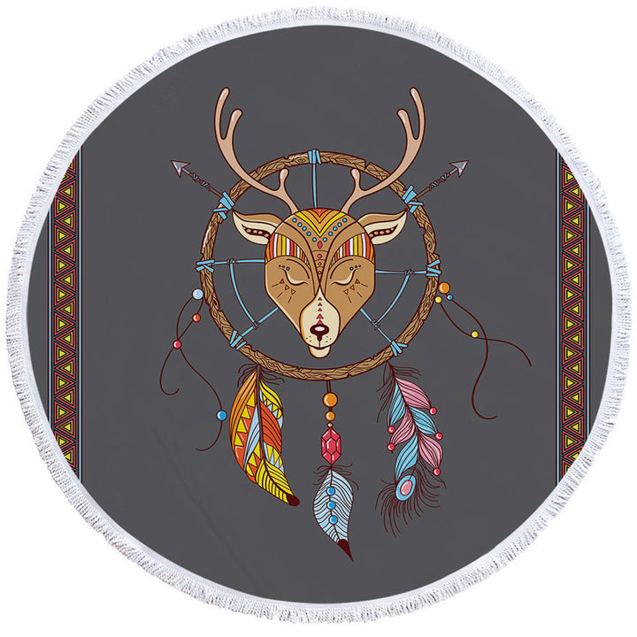 Cute Round Towel with Native Deer Dream Catcher for Kids