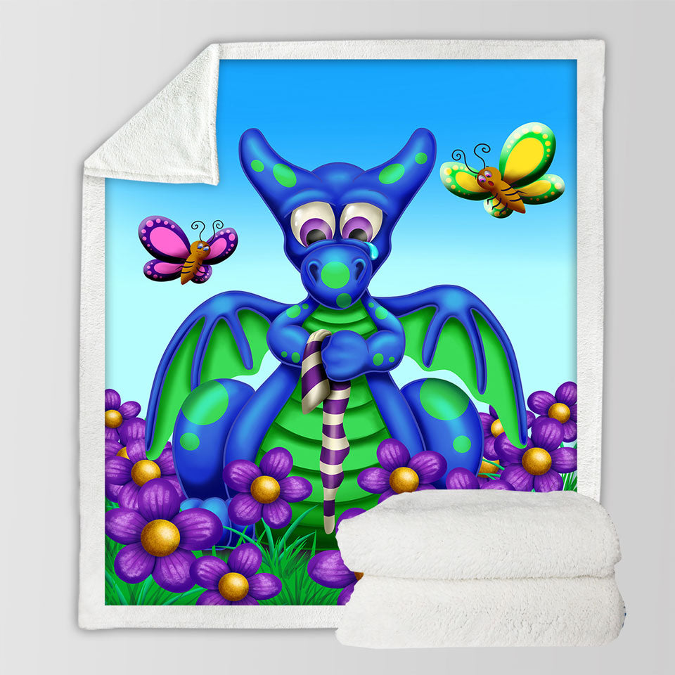 products/Cute-Sherpa-Blanket-Blue-Dragon-with-Purple-Flowers-Kids