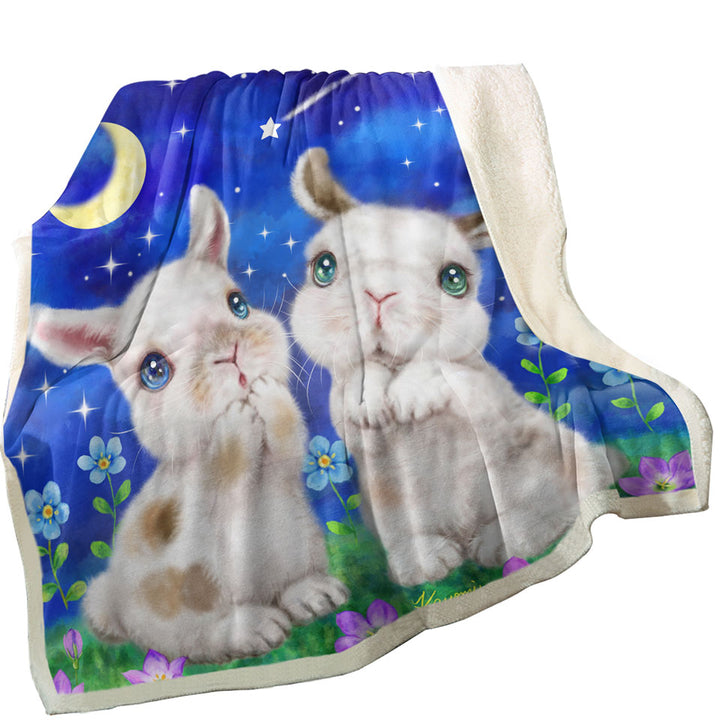 Cute Sherpa Blanket for Kids Art Designs Starry Night Bunnies