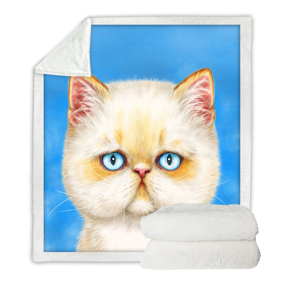 Cute Sherpa Blanket with White Ginger Serious Cat