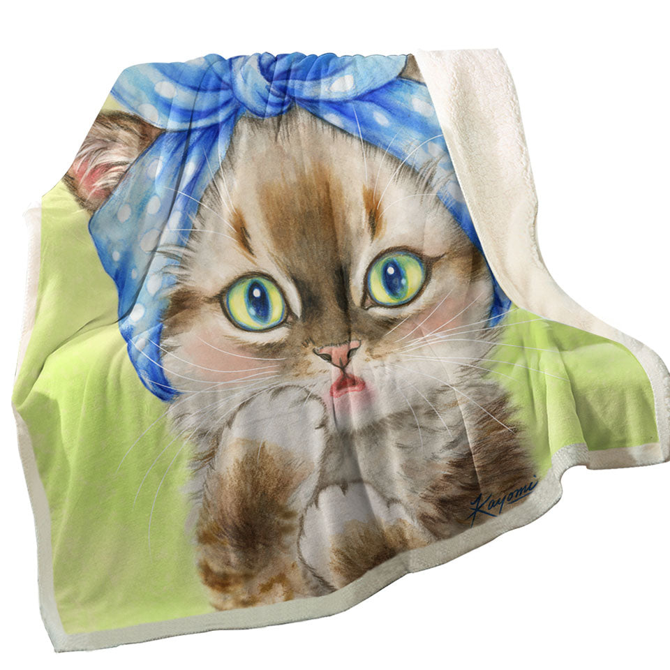 Cute Sherpa Blankets Cats Art Girly Hair Bandana Kerchief Kitten