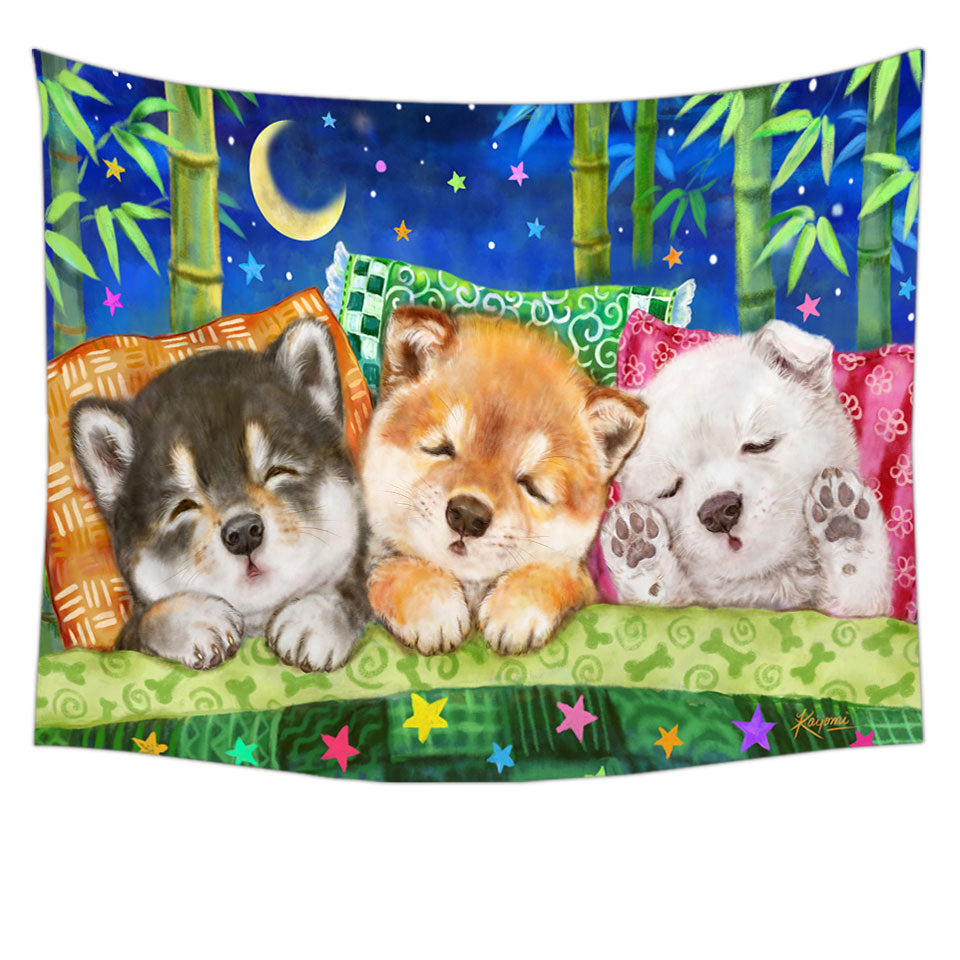 Cute Shiba Inu Dog Puppies Tapestry Sleeping