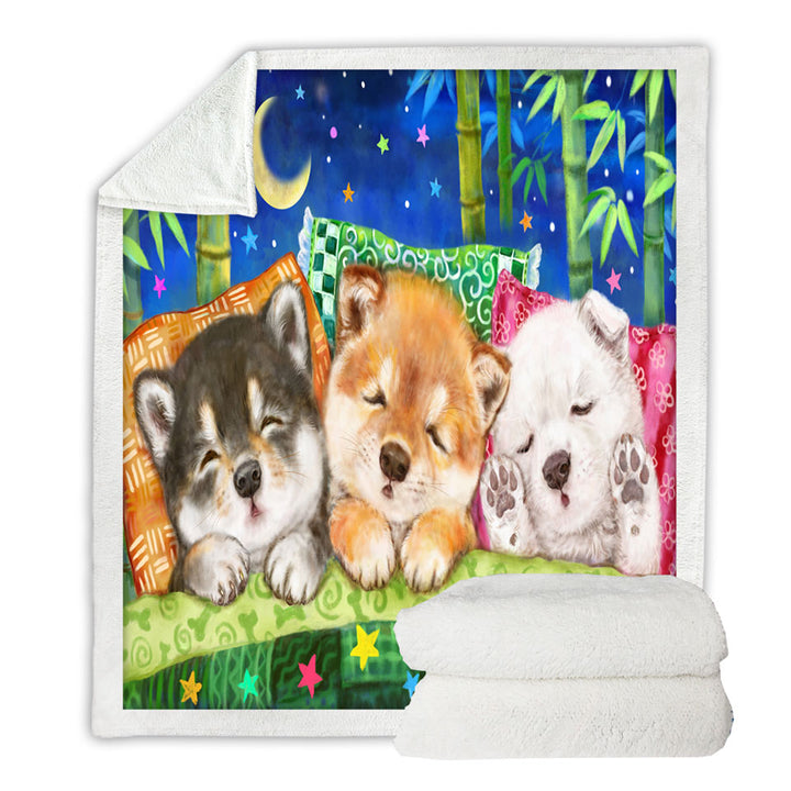 Cute Shiba Inu Dog Puppies Throw Blanket Sleeping