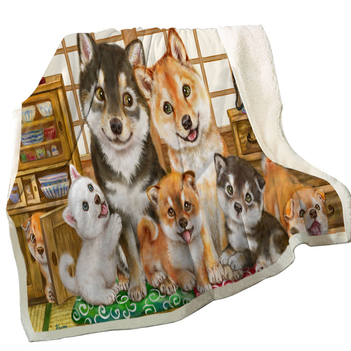 Cute Shiba Inu Dogs Fleece Blankets and Puppies Family