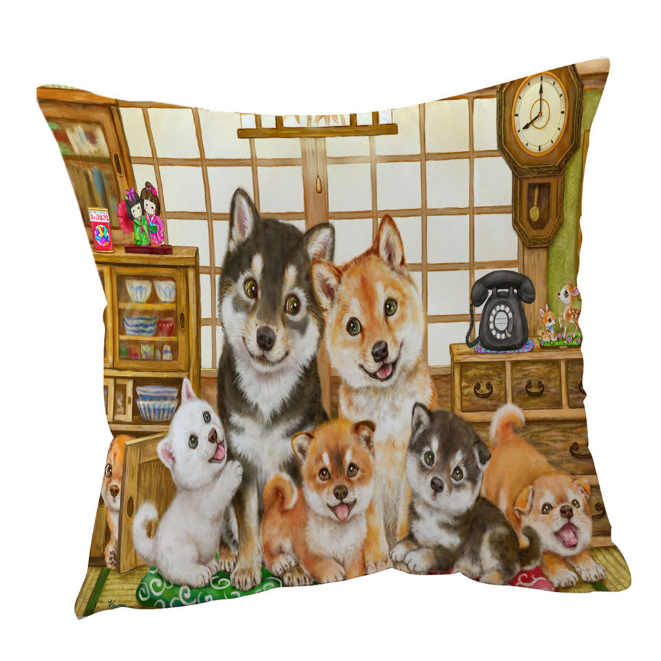 Cute Shiba Inu Dogs Throw Pillows and Puppies Family
