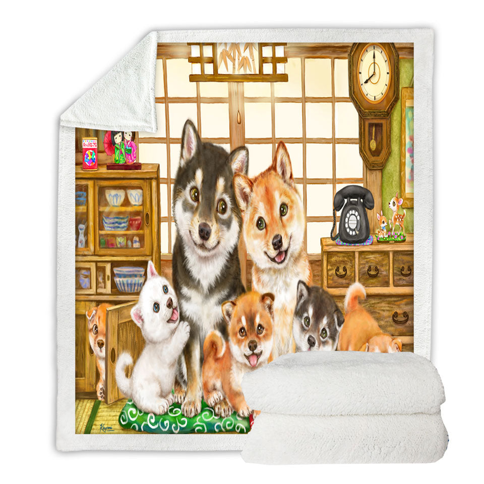 Cute Shiba Inu Dogs Throws and Puppies Family