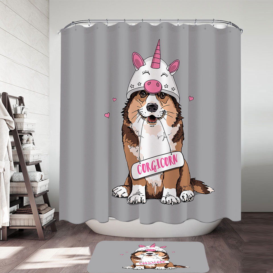 Cute Shower Curtains Corgi Dog as A Unicorn Corgicorn