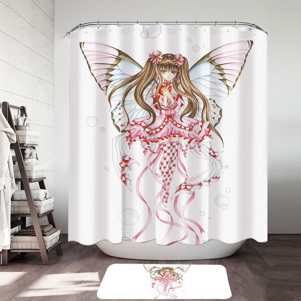 Cute Shower Curtains Fantasy Art Pink Champagne Butterfly Girl