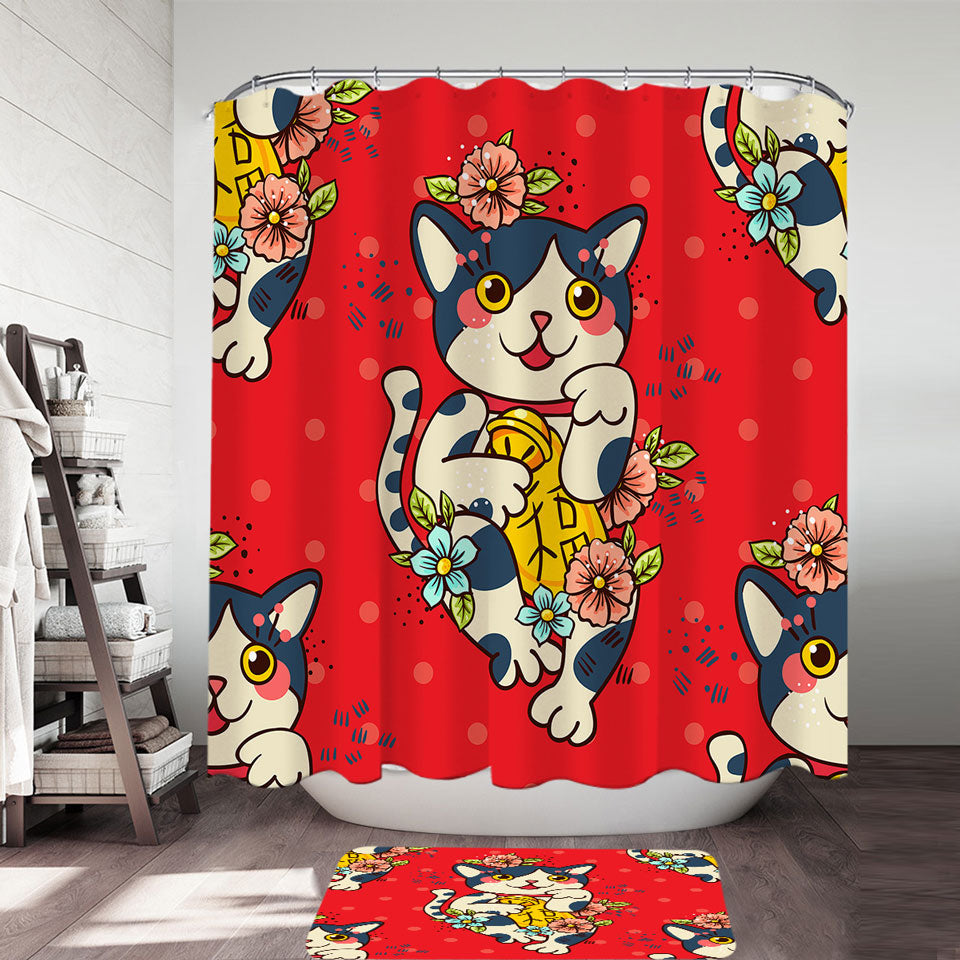 Cute Shower Curtains Japanese Cat Bathroom Decoration
