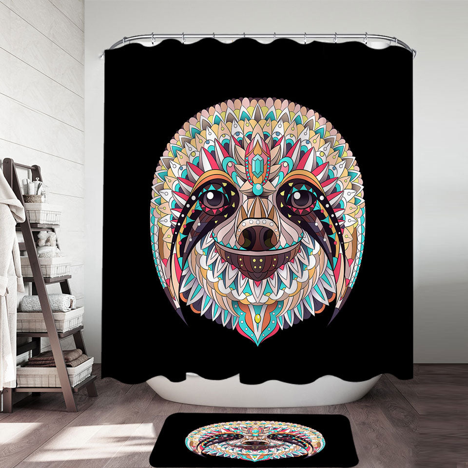 Cute Shower Curtains Multi Colored Oriental Sloth