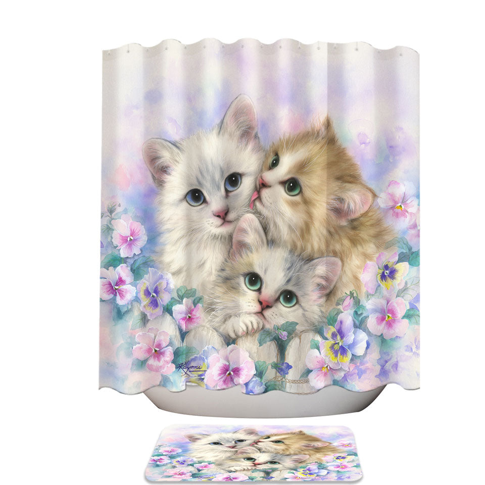 Cute Shower Curtains and Bathroom Rugs Three Adorable Kittens Daydreamers Cat Art