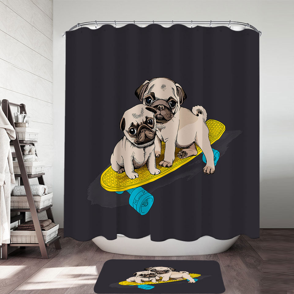 Cute Skating Pugs Shower Curtain