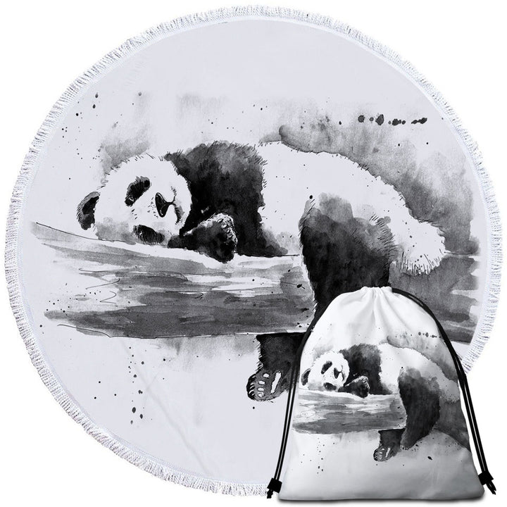 Cute Sleeping Panda Round Beach Towel