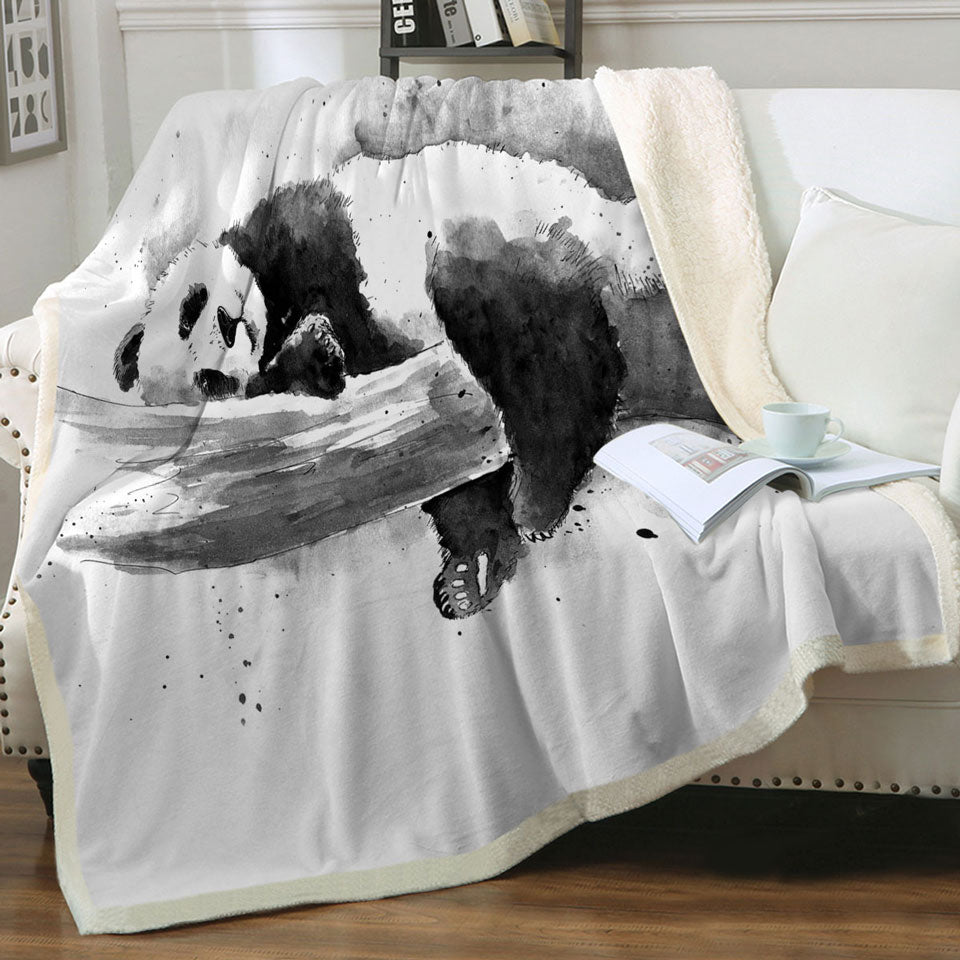 Cute Sleeping Panda Sherpa Blanket