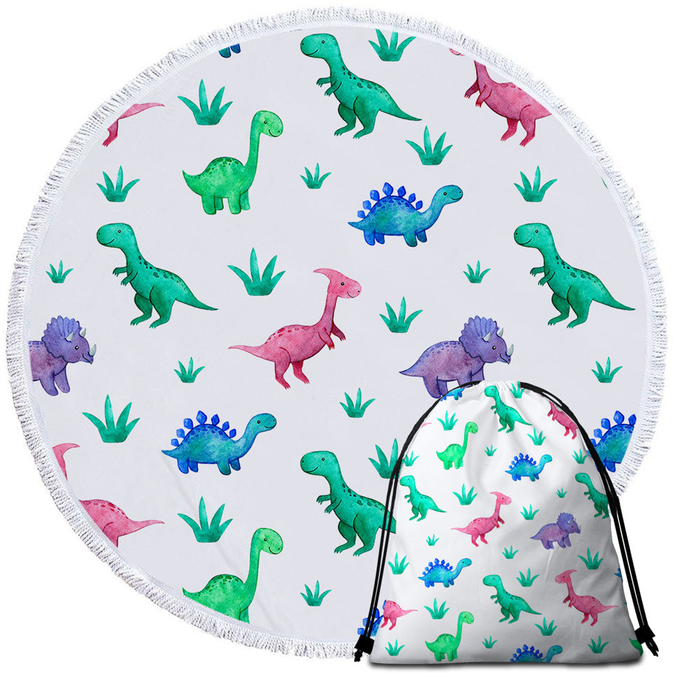 Cute Smiling Dinosaurs Beach Towels and Bags Set for Children