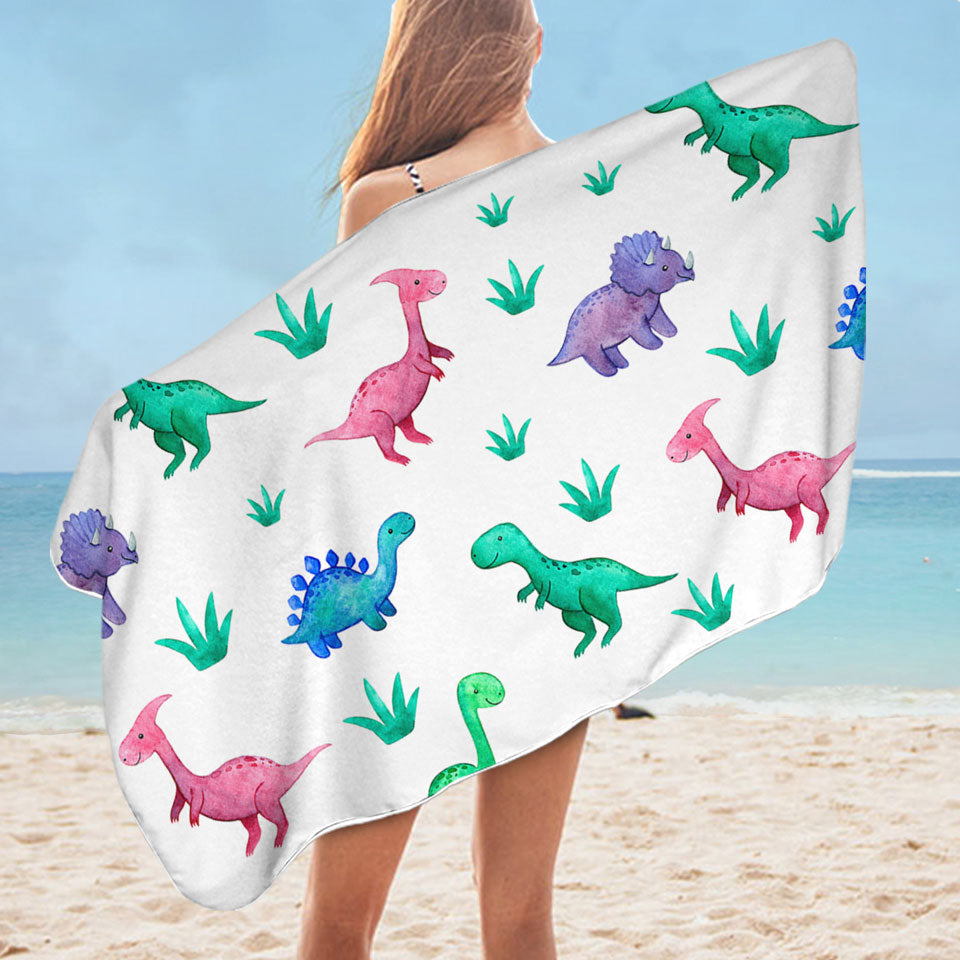 Cute Smiling Dinosaurs Beach Towels for Children