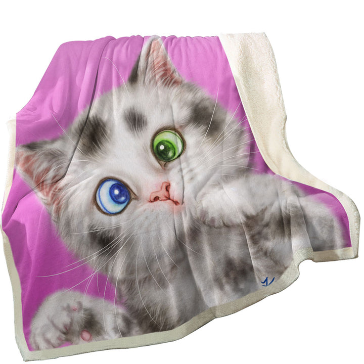 Cute Sofa Blanket Cats Art Spotted Tabby White Kitten