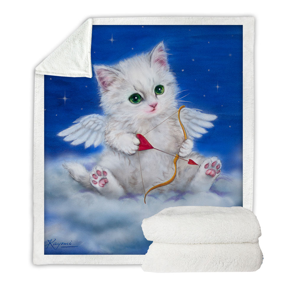 Cute Sofa Blankets Fantasy Cat Art Love Angel White Kitten