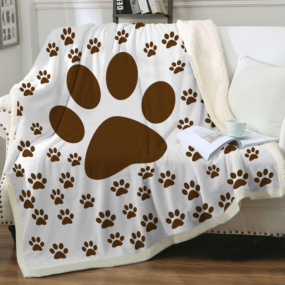 Cute Sofa Blankets with Brown Dog Paw and Little Paw Pattern