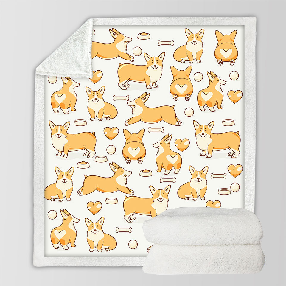 Cute Sofa Blankets with Corgi Dog Heart and Bone Pattern