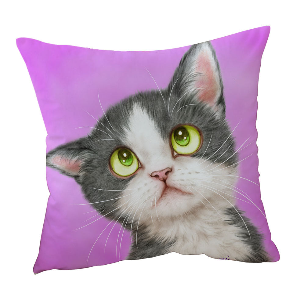 Cute Sofa Pillows Art for Kid Adorable Grey Kitten