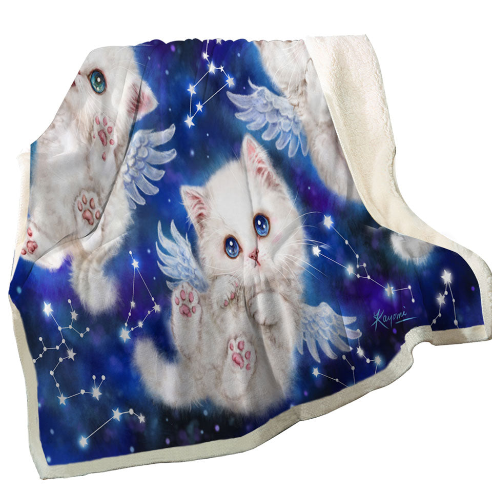 Cute Star Angels White Kitty Cats in Space Couch Throws