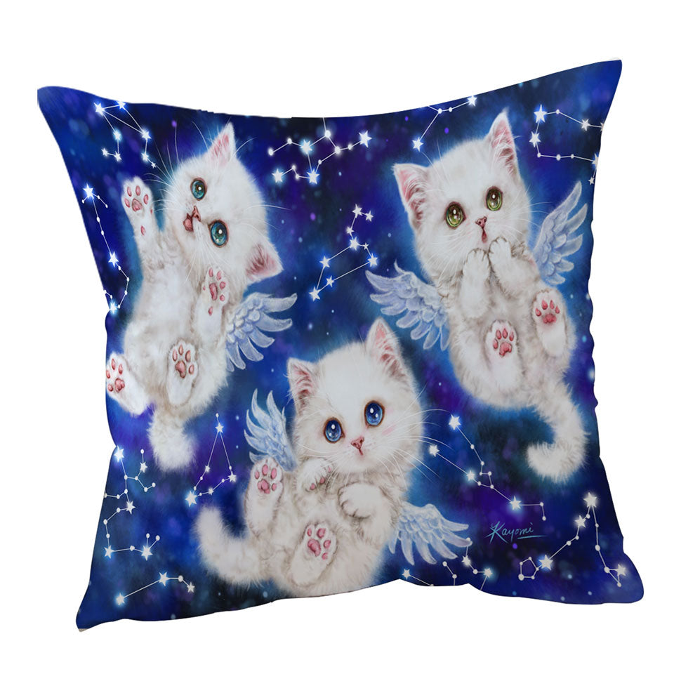 Cute Star Angels White Kitty Cats in Space Cushion Covers