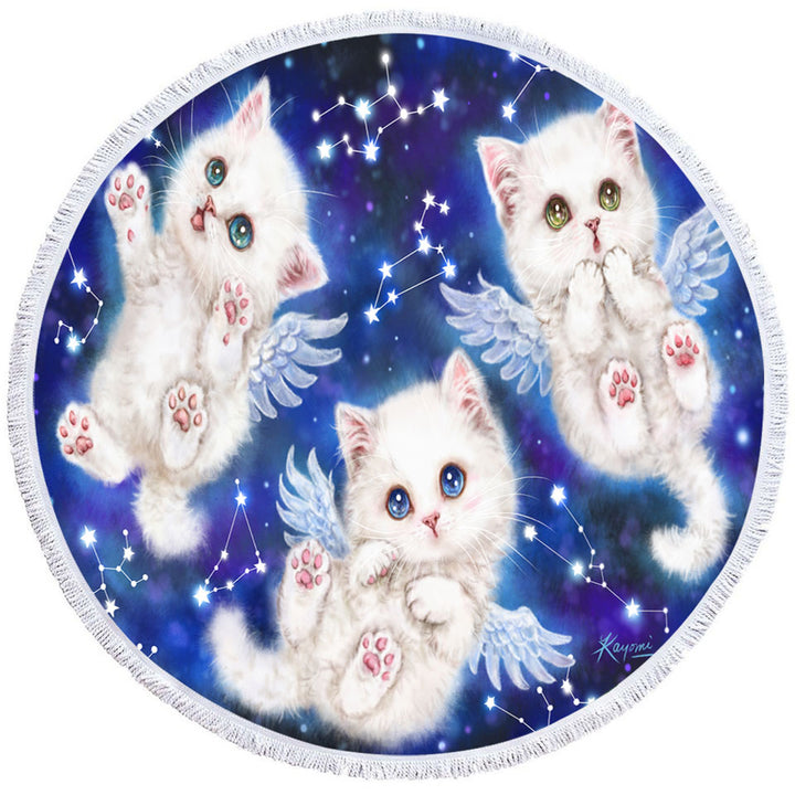 Cute Star Angels White Kitty Cats in Space Lightweight Beach Towel