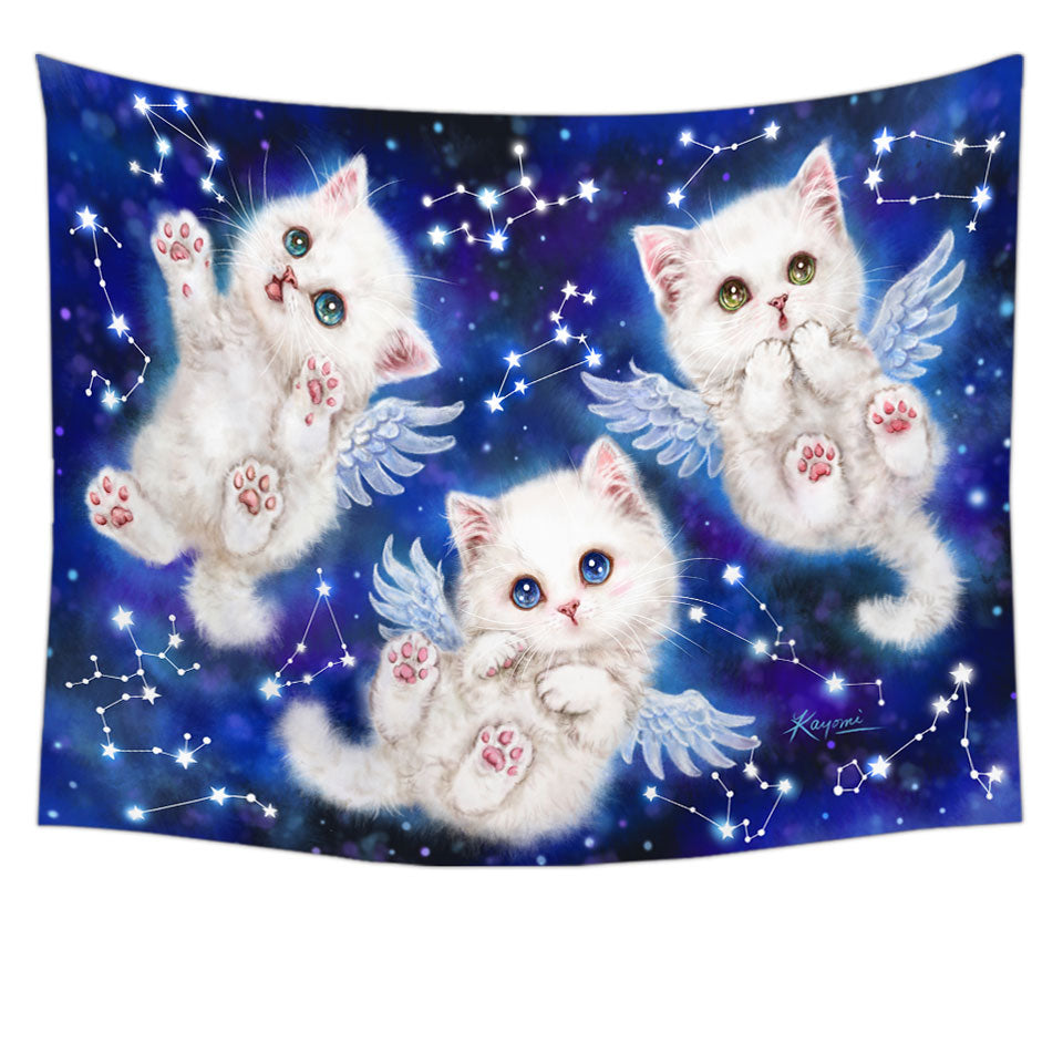 Cute Star Angels White Kitty Cats in Space Tapestry