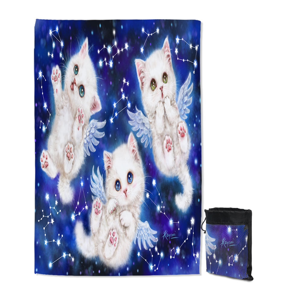 Cute Star Angels White Kitty Cats in Space Thin Beach Towels
