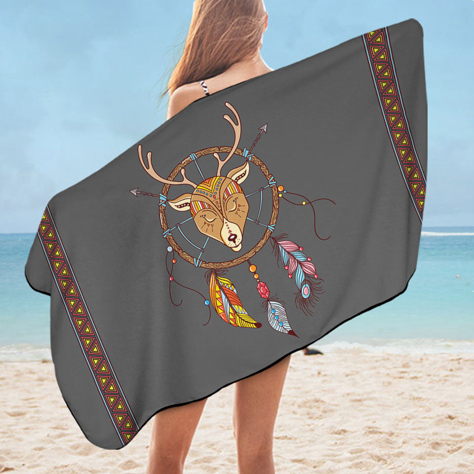 Cute Swims Towel with Native Deer Dream Catcher for Kids