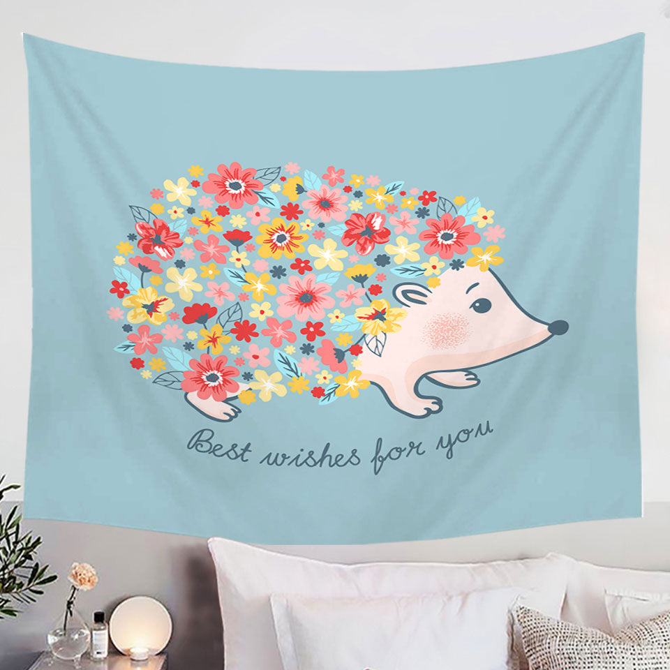 Cute Tapestries with Flowery Hedgehog